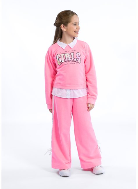 blusao infantil moletom gola camisa paete reversivel rosa neon 5 1