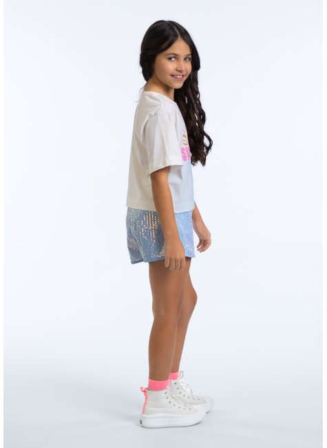 Blusa Infantil Degradê Summer Glitter Dourado Paetê