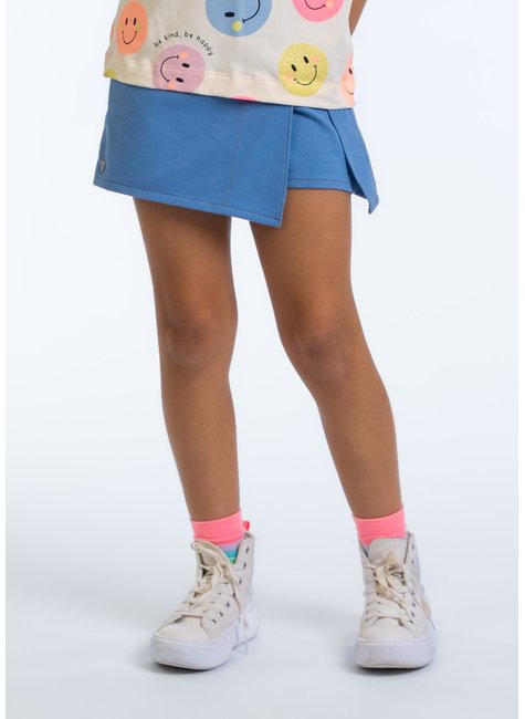 shorts saia jeans infantil feminino com botao strass 4