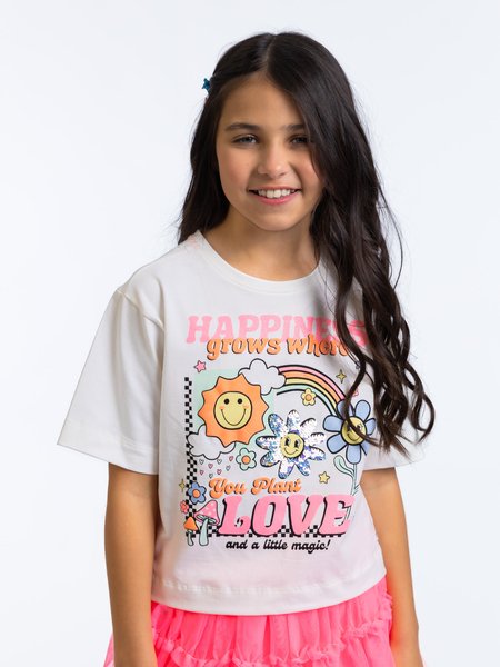 blusa infantil estampa divertida arco iris glitter paete 06