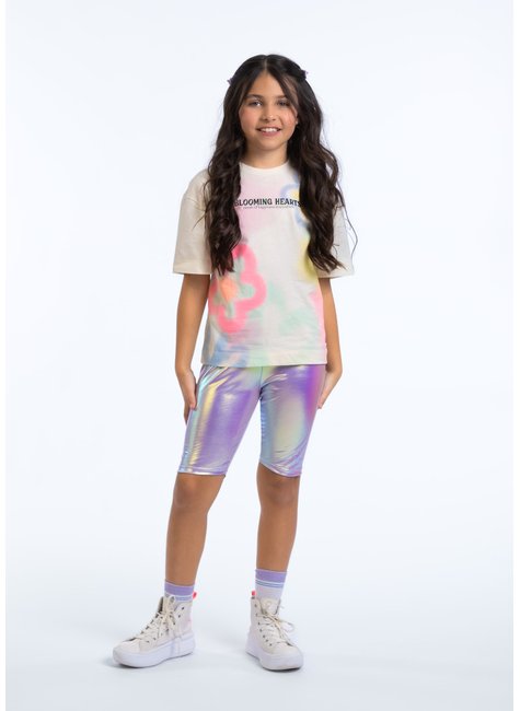 conjunto infantil tie dye flores glitter short lilas 01