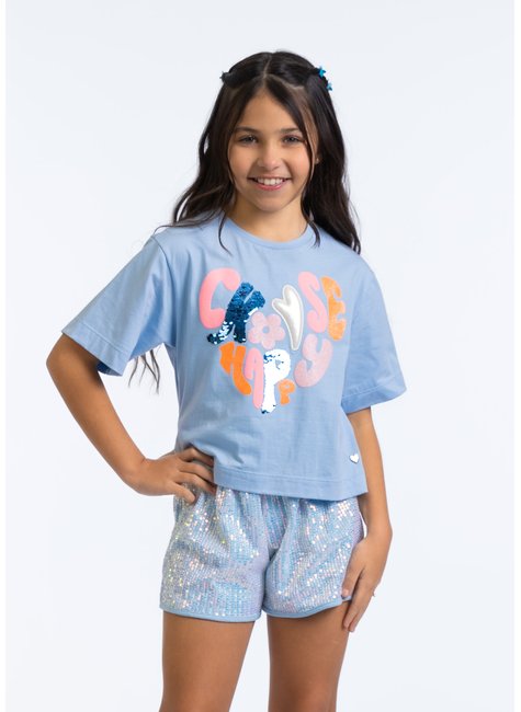 blusa infantil azul lettering coracao paete 1